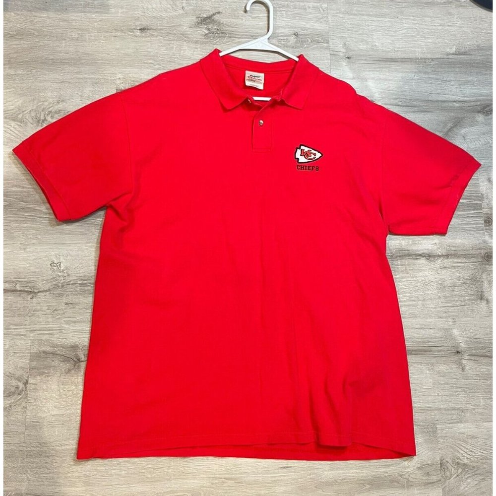 VINTAGE NFL Kansas City Chiefs Stedman Hanes Knit Men's Red Polo Shirt Size‎ XL